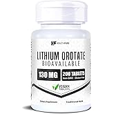 HealthFare Lithium Orotate Supplement 130mg | 200 Vegetarian Tablets | High Bioavailability Trace Mineral | Mood, Brain & Memory Support | Non-GMO, Gluten-Free | Made in USA