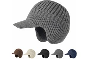 Scazu 360 Heat Trap Cap for Men Women, 2026 Winter Thermal Fleece-Lined Knit Beanie with Visor & Ear Flaps for Cold Weather