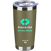 Tumzak Personalized Custom Print in USA Tumbler 10Pcs 20oz Stainless Steel Double Wall Coffee Cup with Lid & Straw Insulated Tumbler with Colorful Text Logo Photo