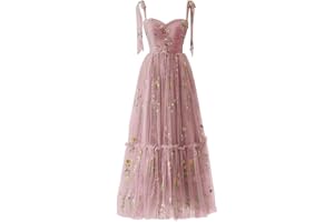 Sevintage Flower Embroidered Tulle Prom Dresses Spaghetti Straps Tea Length Formal Cocktail Party Gown