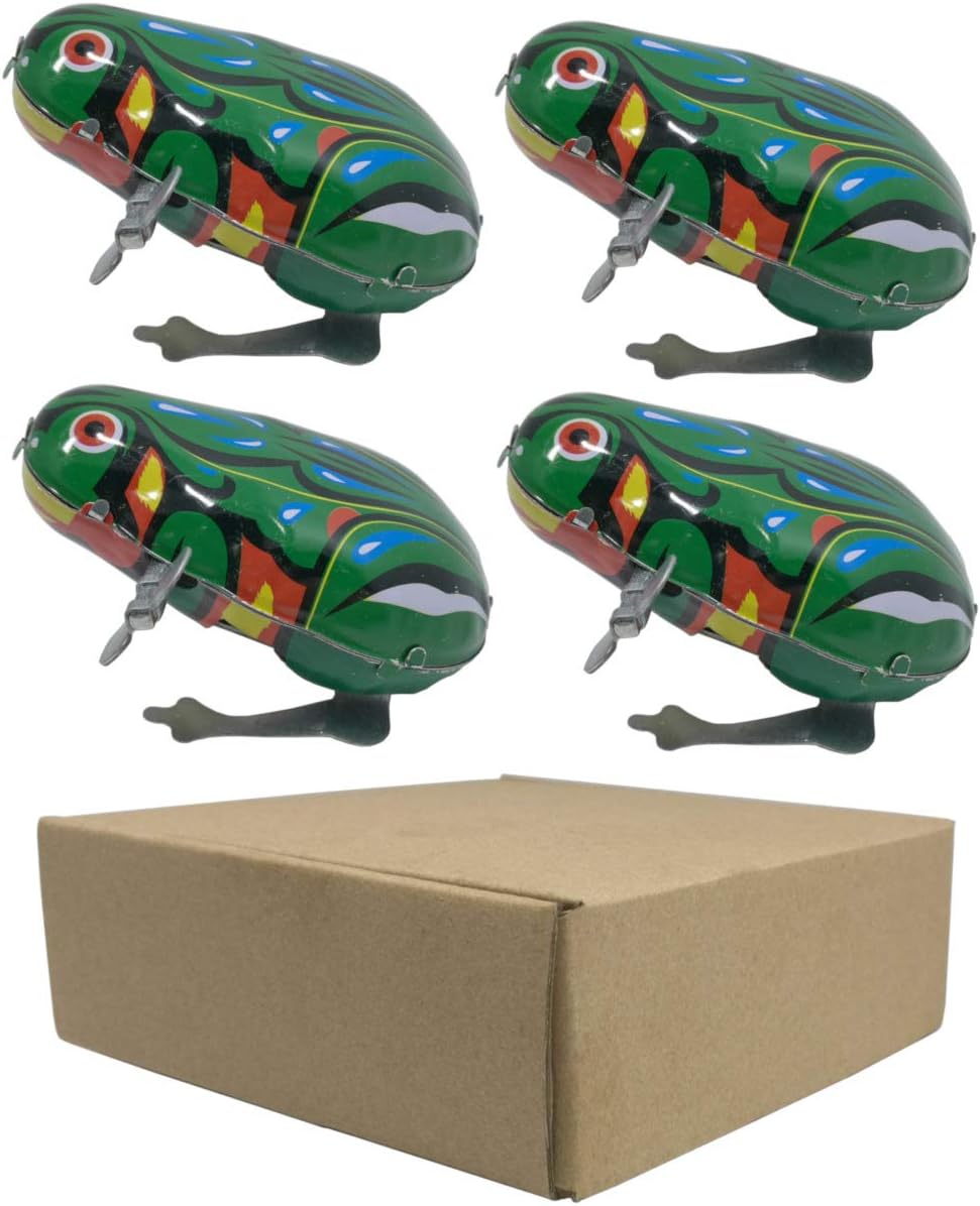 4 pcs Box Jumping Frog Retro Vintage Wind-up Metal tin Toy, Cool Crazy Gift kek Pepe