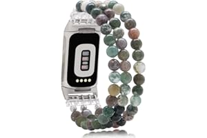 C&L Accessories Compatible with Fitbit Charge 6/5 Natural Gemstone Beaded Handmade Adjustable Bracelet Replacement Band for Women