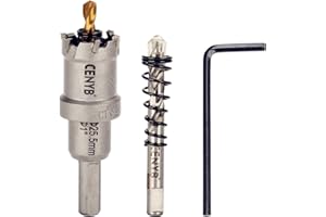 CENYB 1" (25.5mm) Tungsten Carbide Tipped Hole Saw with 2Pcs Titanium-Plated Pilot Drill Bits for Hard Metal,Stainless Steel,Iron,Aluminum Alloy,Wood and Plastic