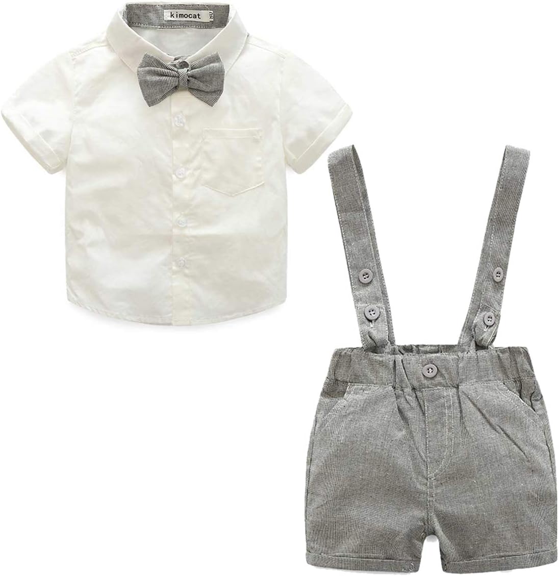 Baby Boys 2Pcs Christening Suits Bowtie Shirt Top + Suspenders Strap Shorts, Formal Kids Party Outfit Gentleman Clothing Sets 0-24 M