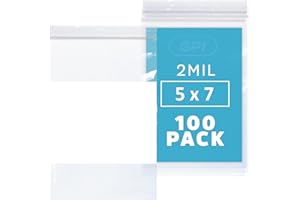 GPI Pack of 100 5" x 7" Clear Plastic Reclosable Zip Bags - Bulk 2 mil Thick Strong & Durable Poly Baggies With Resealable Zipper Top Lock & write-on white block, for storage, packaging & shipping