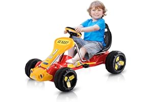 HOMGX Pedal Go Kart for Kids, Pedal Powered Ride on Car w/Non-Slip Tires, Toddler Ride on Kart w/ 3-Level Adjustable Bucket Seat, Outdoor Racing Toy Go Cart for Boys & Girls (Red)