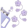 Purple Flower Straw Covers for Stanley Cup Accessories, Silicone Straw Topper for Stanley Cup 30&40oz, 10mm 0.4in Cherry Blossom Straws Cover Cap for Reusable Straws Tips Lids - 3 Pack