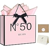 QLSKO 13" Birthday Gift Bag with Card Envelope Sticker Bow Ribbon and Tissue papers for Women Girls Design with Handles,13th-100th (EST.1976 50th, 13" W x 10.5" H x 4.3" D)