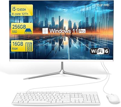 Ordinateur de Bureau Tout-en-Un 60,5 cm, Processeur i5-12450H 8 Cœurs, 16 Go RAM, 256 Go SSD, Windows 11 Pro (Flat Panel)