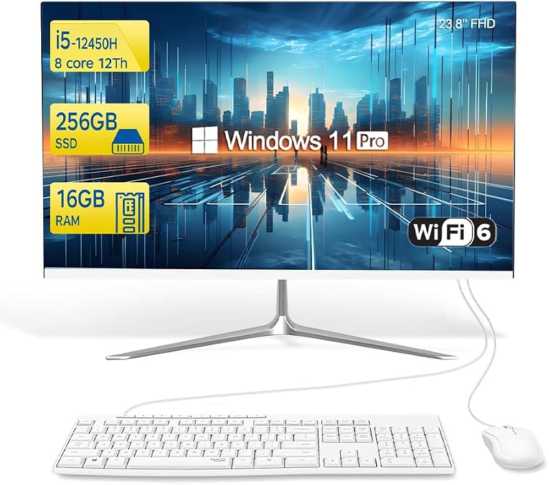 Ordinateur de Bureau Tout-en-Un 60,5 cm, Processeur i5-12450H 8 Cœurs, 16 Go RAM, 256 Go SSD, Windows 11 Pro (Flat Panel)