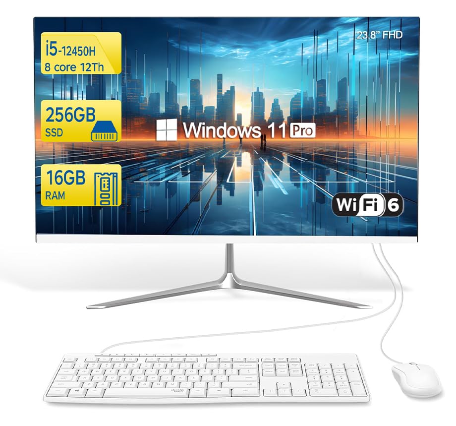 Ordinateur de Bureau Tout-en-Un 60,5 cm, Processeur i5-12450H 8 Cœurs, 16 Go RAM, 256 Go SSD, Windows 11 Pro (Flat Panel)