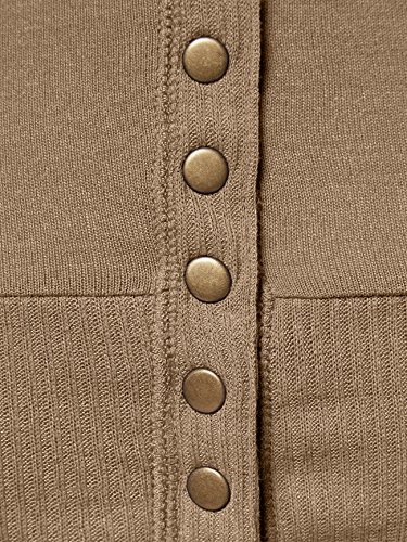 Luna Flower Women's V-Neck Snap Button Cardigan Sweater with Rib Detail Heather_Beige X-Large(GCDW027)