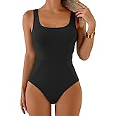 Aidonger One Piece Ribbed Bathing Suit for Women Tummy Control Swimsuit Square Neck Low Back Swim Suit Solid Curvy Swimwear
