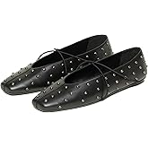 Women's Square Toe Ballet Flats Criss-Cross Straps Comfortable Slip On Mary Jane Flat Shoes for Office Work Casual