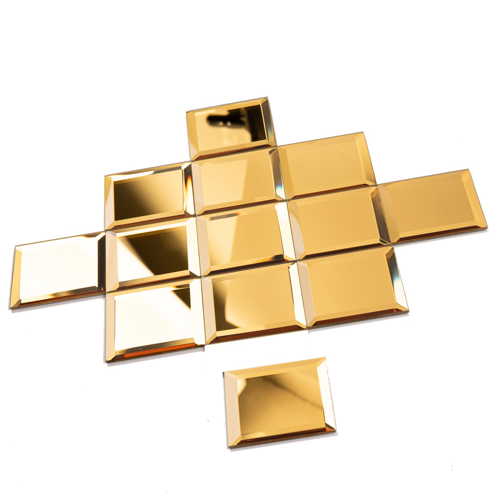 Photo 1 of Diflart Peel and Stick Mirror Backsplash, Gold, 3x3 Inch, Beveled Mirror Square Kitchen Bar Wall Tile (2 Sq.ft, 32 Pcs)