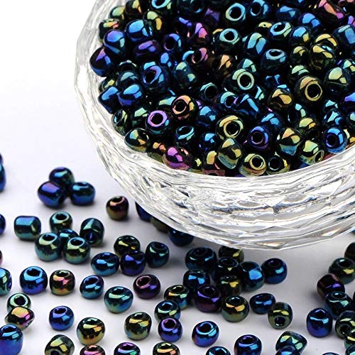 Perlin Seed Beads Glass Native American Beads Seed Beads Pony Beads 4 mm Metallic Colour Set 6/0 Clear Mini Round Metallic Seed Beads 1100 Pieces (Green-Blue) โ image 1