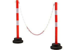 Dragosum [2 Pack] 34 inch Traffic Delineator Post with Weighted Base, Orange Safety Cones with 5 FT Plastic Chain, Safety Barriers with Reflective Collar for Parking Lot, Driving Training
