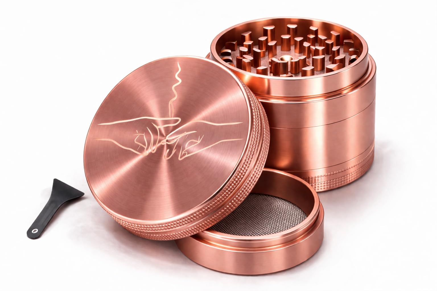 Metal Pink Herb Grinder - Four Piece Metal Tobacco Grinder with Pollen Catcher, Sharp Teeth & Magnetic top - Grinder for Dry Herbs & Spices