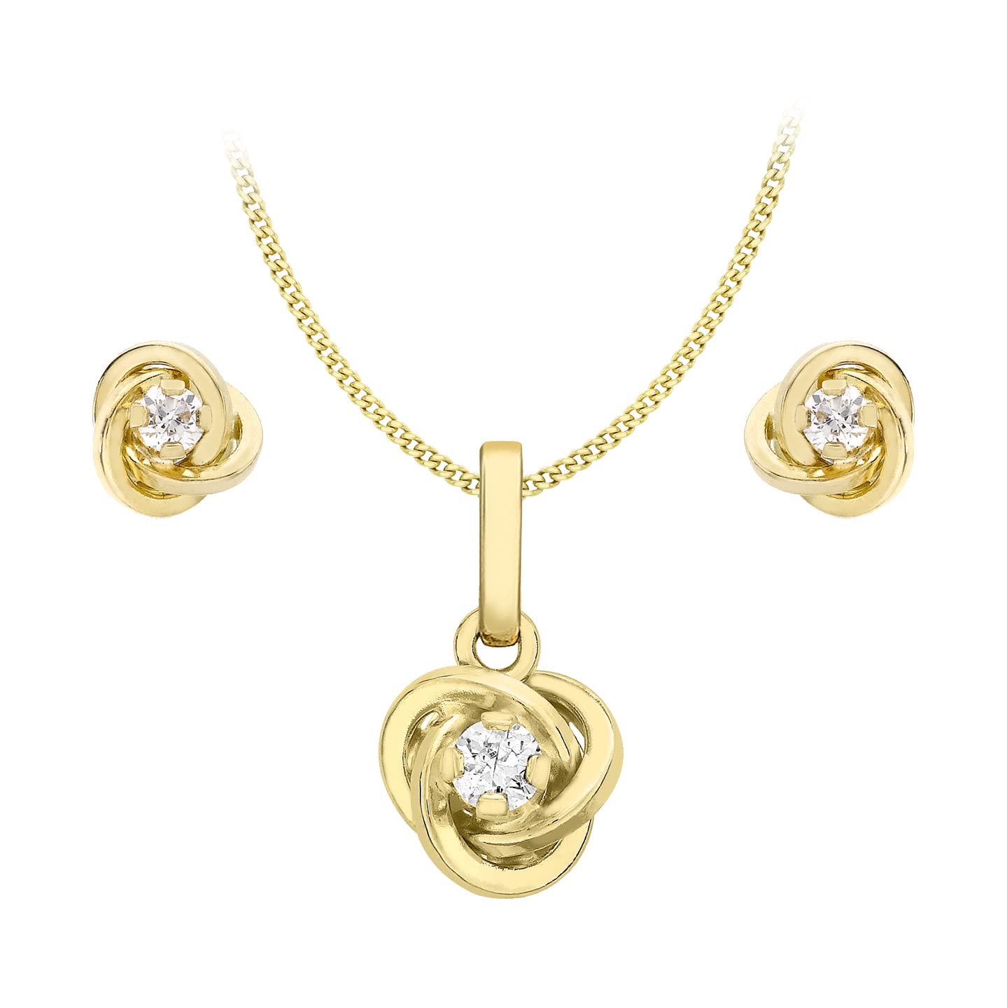 CARISSIMA Women's 9 ct Yellow Gold Cubic Zirconia Spanish Swirl Earrings and Pendant on Curb Chain Necklace of 46 cm/18 inch