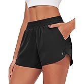 Stelle Womens 3" Running Shorts Mesh Liner High Waisted Workout Shorts Quick Dry Dolphin Athletic Shorts with Pockets