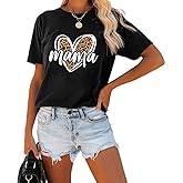 Womens Madre Leopard Print T-Shirts Short Sleeve Mama Shirts Cheetah Mom Graphic Tees Tops