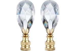Canomo 2 Packs Teardrop Clear Crystal Lamp Finial Lamp Decoration for Lamp Shade with Polished Brass Base, Clear, 2-3/4 Inches