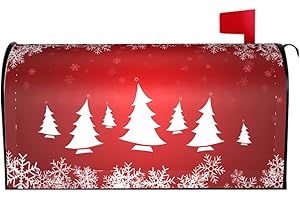 Christmas Tree Magnetic Mailbox Cover Standard Size - Red Winter Snowflake Holiday Large Post Letter Box Decor for Outside Ga