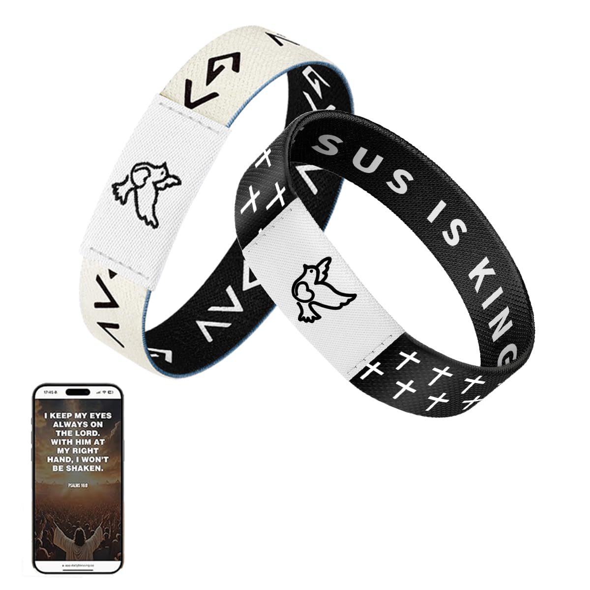 Photo 1 of AMAWIN 2 Pack Bible Verse Bracelets with NFC,Christian Daily Bible Verse Bracelet Wristbands for Women Men Teens,Elastic Inspirational Christian Wearalble Bracelet(Combination1, Large)