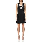 Tommy Hilfiger Womens Sleeveless Stone Trim V-Neck Scuba Crepe Dress