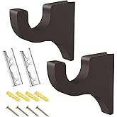 Briwooody 2 Pack Wooden Curtain Rod Brackets for 2" Pole, Brown | 3 1/2" Return Bracket, Wooden Curtain Rod Brackets, Mounting Hardware, Classic Wood Brackets Holder for Bedroom Living Room