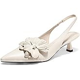 Coutgo Womens Slingback Kitten Heels Flower Closed Pointed Toe Pumps Wedding Party Dress Sandals Shoes