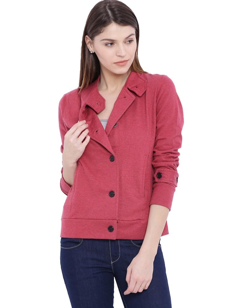 campus sutra women maroon high neck jacket