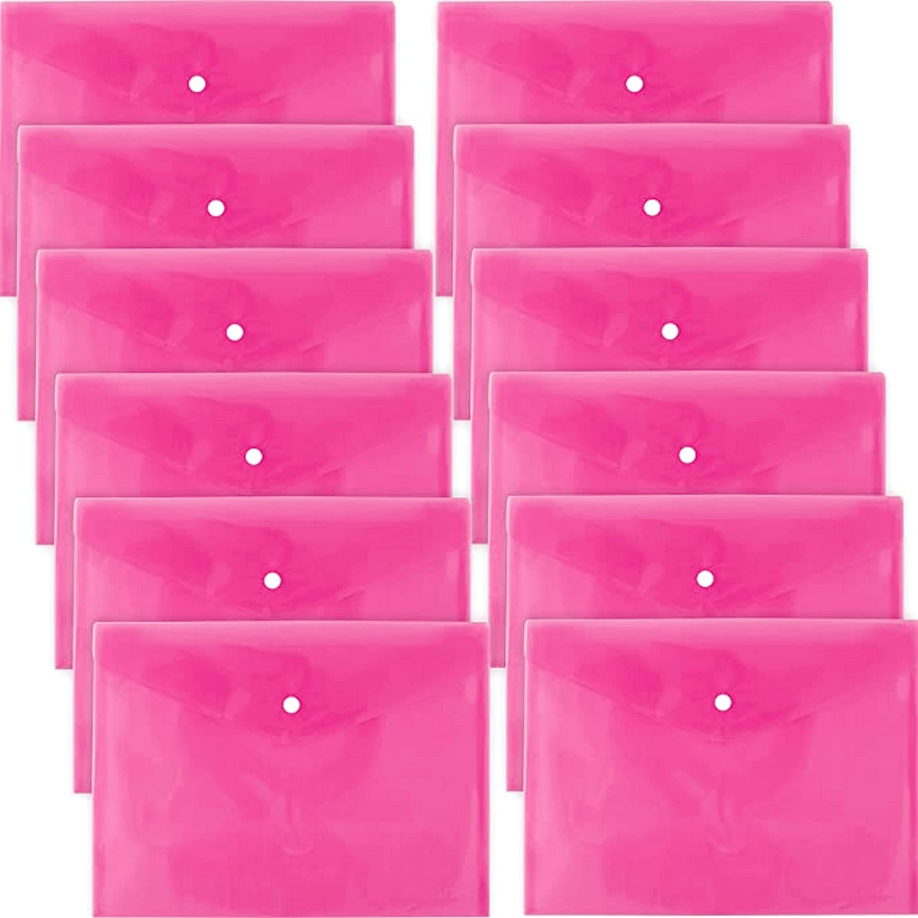 D.RECT 5530 Set 12 Pieces Document folders A4, File briefcases with Button Closure, Pocket Organizers for School and Office use, Envelope Organiser for documents and Letters, Pink