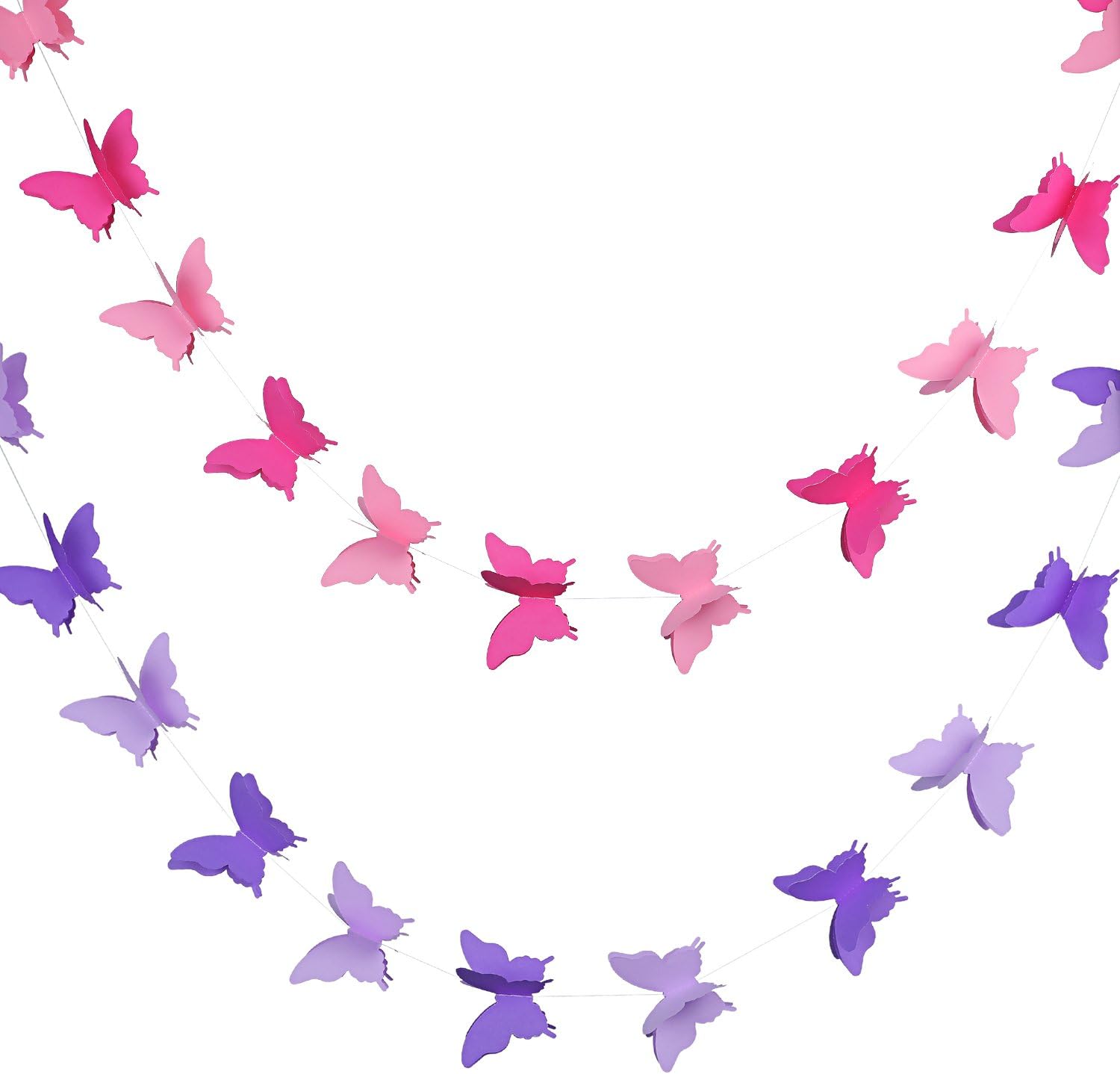 Blulu 2 Pieces 3D Paper Butterfly Banner Hanging Decorative Garland for Wedding, Baby Shower, Birthday and Theme Decor, 118 Inches Long, Pink and Purple