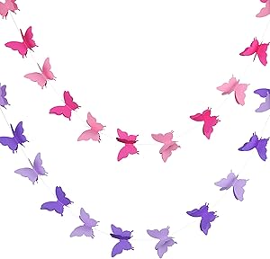 Blulu 2 Pieces 3D Paper Butterfly Banner Hanging Decorative Garland for Wedding, Baby Shower, Birthday and Theme Decor, 118 Inches Long, Pink and Purple