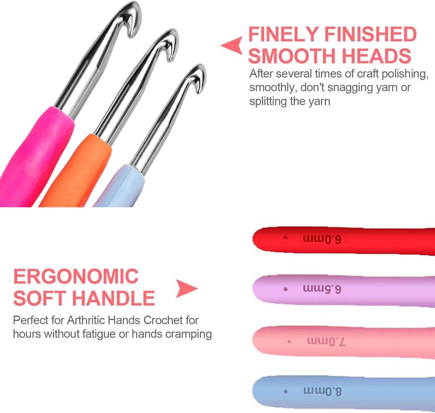 SUOXU Crochet Hook Set,Ergonomic Silicone Soft Grip Knitting Needle kit,85 Pieces of Tools in One-Stop Knitting,Lace Crochet Knitting and Crochet Accessories for Arthritic Hands Gift for Women - Image 3