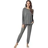NACHILA Pajamas for Women-Viscose Made from Bamboo,Long Sleeve Pajama Sets Crew Neck Pj with Joggers Pants Soft 2 Piece Pjs