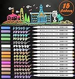 Metallic Marker Pens, 15 Assorted Color Soft Brush Tip Sheen Glitter Painting Pen Card Making, Birthday Greeting, DIY Photo Album,Scrap booking,Rock Painting,Mug,Calligraphy,Valentine's Day Cards (15)
