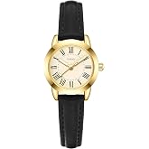 Kakabi Watches for Women, Small Gold Vintage Analog Watch with Classic Numeral Dial, Slim Leather Strap, Quartz Movement, 3ATM Daily Waterproof, Elegant Dress Wristwatch