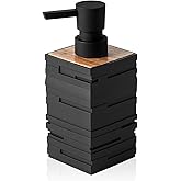 YAUKPH Matte Black Teak Wood Hand Soap Dispenser 10 oz Square for Bathroom and Kitchen Countertops