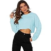 Kyerivs Casual Crop Sweatshirt for Women Crewneck Cropped Shirts Workout Long Sleeve Crop Tops