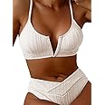 HYTENSUN Women's V Cut High Waisted Bikini Ribbed V-Wired Cami Two Pieces Swimsuit