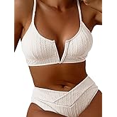 HYTENSUN Women's V Cut High Waisted Bikini Ribbed V-Wired Cami Two Pieces Swimsuit