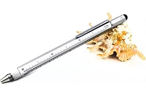 JASON YUEN 6 in 1 Multitool Pen - Includes 1 Ballpoint Pen, Universal Stylus Pen, Ruler,Flat and Phillips Screwdriver Bit, Level Gauge (Model B, 1PCS LIGHT GREY)