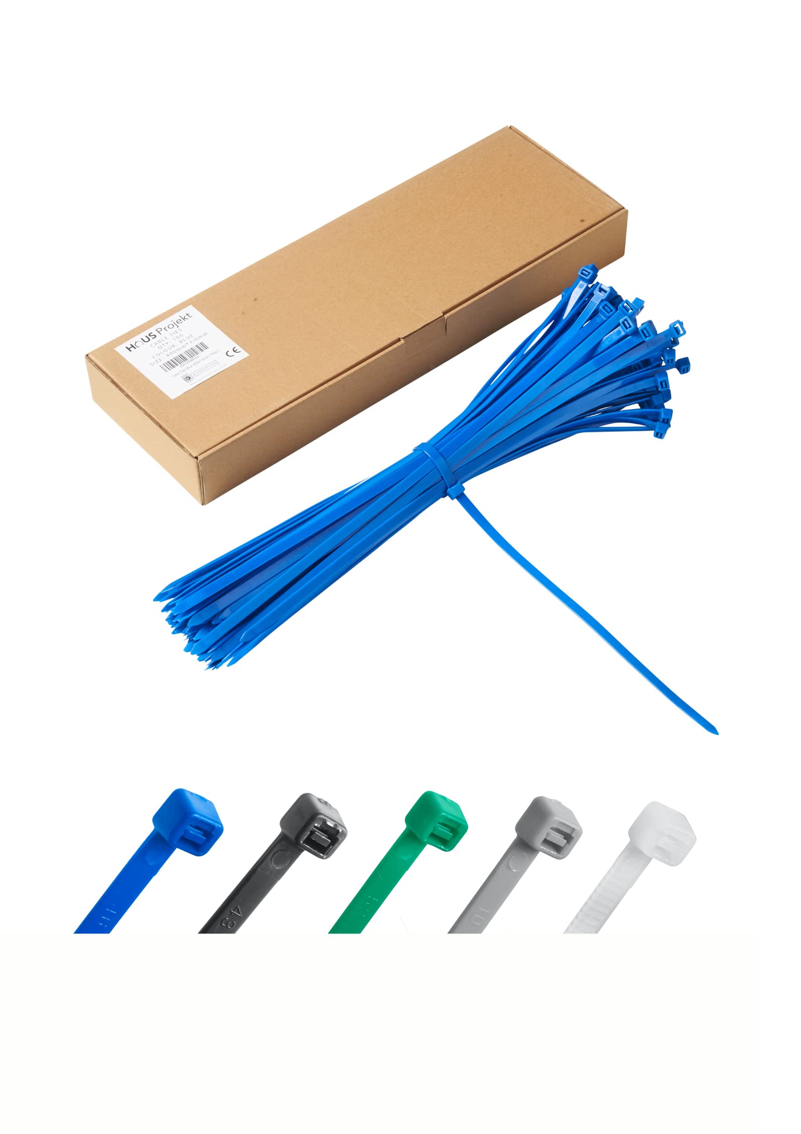 100pcs in Tidy Box, 400x7.6mm Cable Ties Heavy Duty Blue, Premium Industrial Multi-Purpose Plastic Zip Tie Wraps, Indoor and Outdoor Use, Cable Management, Wires, Office, Garden, Garage, Workshop โ image 1