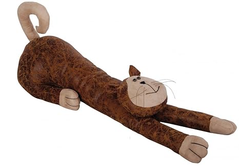 Esschert Design Zugluftrolle Windstopper Türabdichtung aus Kunstleder Katze braun ca. 65 cm lang