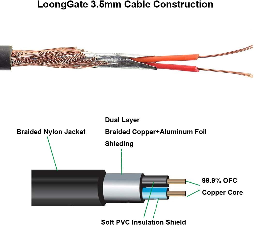 LoongGate AUX Cable 4-Pole(Microphone + Headphone),3.5mm Nylon Braided Tangle-Free Auxiliary Male to Male Stereo Jack Cord for Car/Home Stereos,Speaker,Headphones (2M/6FT) - Image 5