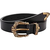 ALAIX Women's Leather Belt Vintage Western Belt Silver/Gold Buckle Belt Jeans Belt Black and Gold Belt for Women