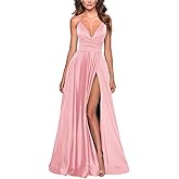 Tvuyet Satin Bridesmaid Dresses with Slit Pleated A Line Spaghetti Straps Formal Prom Evening Gowns