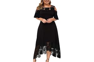 BAXLIMEK Plus Size Dresses for Women,2023 Summer Elegant Sexy Bodycon Lace Patchwork Ruffle Sleeve Wedding Guest Dress